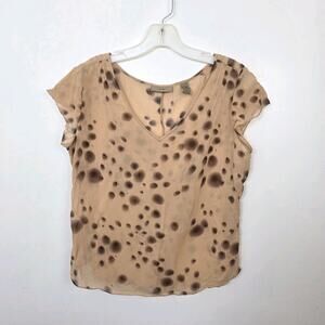 i.e. Tan Brown 100% Silk Sheer Y2K Going Out Party Cute Lightweight Blouse Sz 14